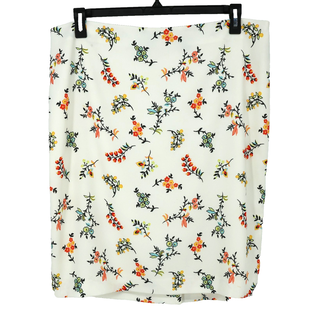Ann Taylor Skirt Womens 16 Ivory Floral Stretch Knit Pencil Straight Pull On